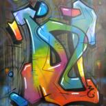 Painting titled "" W "" by Saname, Original Artwork, Spray paint Mounted on Wood Stretcher frame