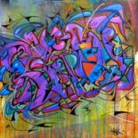 Painting titled "Tag n°214" by Saname, Original Artwork, Spray paint Mounted on Wood Stretcher frame