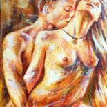 Peinture intitulée "Couple Nu Amoureux" par Sandrine Lefebvre, Œuvre d'art originale, Acrylique Monté sur Châssis en bois
