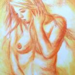 Pittura intitolato "Femme aux seins nus" da Sandrine Lefebvre, Opera d'arte originale, Pastello