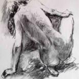 Drawing titled "Nu féminin dos 2" by Sandrine Wely, Original Artwork, Charcoal