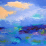 Painting titled "Blue Coast (711-120…" by Saroja, Original Artwork, Oil Mounted on Wood Stretcher frame