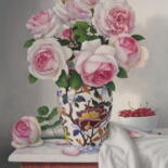 Peinture intitulée "Le bouquet de roses…" par Abdolreza Sarrafi, Œuvre d'art originale, Huile Monté sur Châssis en bois