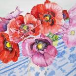 Painting titled "Poppies from Liz" by Scally Art, Original Artwork, Watercolor