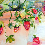 Painting titled "Strawberries" by Scally Art, Original Artwork, Watercolor