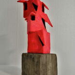 Escultura titulada "Abstract red tower" por Evgen Semenyuk, Obra de arte original, Cartulina