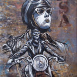 Peinture intitulée "Moto Girl - La fill…" par Serge Mazet, Œuvre d'art originale, Acrylique