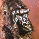Картина под названием "Gorille Portrait" - Serge Mazet, Подлинное произведение искусства, Акрил