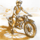"Fille à la moto" başlıklı Resim Serge Mazet tarafından, Orijinal sanat, Mürekkep