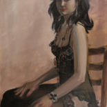 Peinture intitulée "Девушка в чёрном" par Sergei Chernyshev, Œuvre d'art originale, Huile