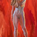 Pintura titulada "Модель на красном" por Sergei Chernyshev, Obra de arte original, Gouache