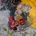 Malerei mit dem Titel "Protea flowers and…" von Sergey Sovkov, Original-Kunstwerk
