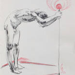 Zeichnungen mit dem Titel "Holding light." von Sergey Sovkov, Original-Kunstwerk, Conté-Buntstifte
