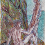 Dessin intitulée "Two guys on a rocky…" par Sergey Sovkov, Œuvre d'art originale, Aquarelle