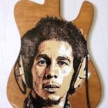Schilderij getiteld "Bob Marley Guitar" door Sérgio Clemente, Origineel Kunstwerk, Acryl