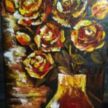 Painting titled "autumn roses" by Tatiana Shirova, Original Artwork, Oil Mounted on Wood Stretcher frame