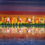 Painting titled "sunset city" by So Hyon Kim, Original Artwork, Acrylic