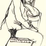 Drawing titled "Femme Nue Assise" by Amos Zelikson, Original Artwork, Marker
