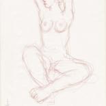Drawing titled "Femme Nue Assise" by Amos Zelikson, Original Artwork, Pencil