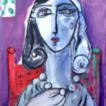 Painting titled "woman & pearls" by Simon Taylor, Original Artwork, Acrylic