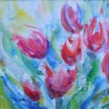 Painting titled "Tulipes rouges" by Simone Cros-Morea, Original Artwork, Acrylic