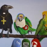 Painting titled "Pájaros de cuidado" by Sito, Original Artwork, Acrylic Mounted on Wood Stretcher frame