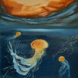 Pintura intitulada "fantastic jellyfish" por Irina Ibragimova, Obras de arte originais, Óleo Montado em Armação em madeira