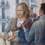 Pittura intitolato "« STREET VIOLINIST»…" da Sergei Mozgovoi, Opera d'arte originale, Olio