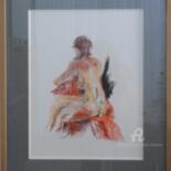 Painting titled "Nu assis, pastel sec" by Chéker, Original Artwork, Pastel