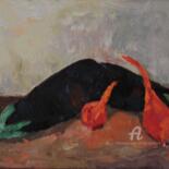 Peinture intitulée "Aubergines et Echal…" par Chéker, Œuvre d'art originale, Huile Monté sur Châssis en bois