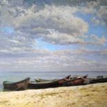 Картина под названием "Fishing boats on th…" - Andrey Soldatenko, Подлинное произведение искусства, Масло