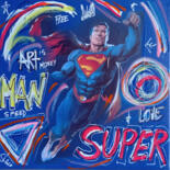 "SPACO Superman  , 2…" başlıklı Tablo Spaco tarafından, Orijinal sanat, Kolaj Ahşap Sedye çerçevesi üzerine monte edilmiş