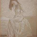 Drawing titled "Woman in Bedroom" by Stan Bert Singer, Original Artwork, Pencil