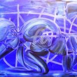 Painting titled "Twisting in blue" by Stefania Colizzi, Original Artwork, Oil