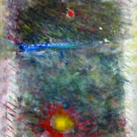 Painting titled "The Blue line" by Stefano Zago, Original Artwork, Oil Mounted on Cardboard