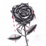 Drawing titled "La rose" by Stella Sauli, Original Artwork, Ballpoint pen