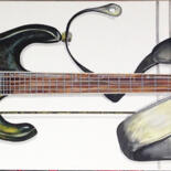 Картина под названием "Green  guitar" - Iconbys, Подлинное произведение искусства, Акрил