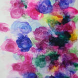 Painting titled "Abstract Flowers 29…" by Stéphanie Menard, Original Artwork, Ink Mounted on Wood Stretcher frame