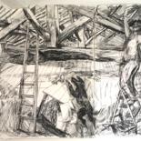 Disegno intitolato "Incident in an Attic" da Stephen West, Opera d'arte originale, Carbone