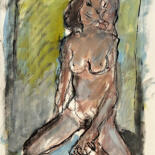 Dibujo titulada "Stacey à genoux II" por Stewart Fletcher, Obra de arte original, Acuarela