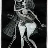 Printmaking titled "GIRL AND DEATH" by Sergei Trubin, Original Artwork, Etching