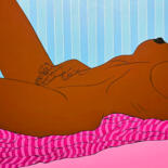 Painting titled "Stay in Bed" by Sviatlana Petushkova, Original Artwork, Acrylic Mounted on Wood Stretcher frame