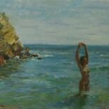 Painting titled "Wild beach" by Svitlana Vol, Original Artwork, Oil Mounted on Wood Stretcher frame