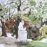 Painting titled "Paris - Parc Monceau" by Sylvia Baldeva, Original Artwork, Watercolor