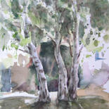 Painting titled "Ile d'Arz - Bouleaux" by Sylvia Baldeva, Original Artwork, Watercolor