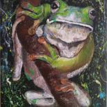 Peinture intitulée "Grenouille" par Sylvie Lescan, Œuvre d'art originale, Acrylique Monté sur Châssis en bois