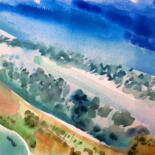 Painting titled "Islands 5" by Szabrina Maharita, Original Artwork, Watercolor Mounted on Wood Stretcher frame