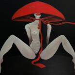 Peinture intitulée "Nude in red hat" par Ta Byrne, Œuvre d'art originale, Huile