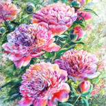 Картина под названием "Peonies Oil Painting" - Tatyana Ustyantseva, Подлинное произведение искусства, Масло