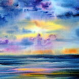 Dessin intitulée "sunset over the sea" par Tatyana Pustovit, Œuvre d'art originale, Aquarelle